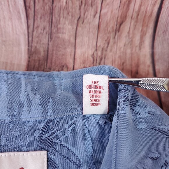 Kahala Mens Large Blue Aloha Hawaiian Palm Tree Island Scenic SS Camp Shirt - Picture 9 of 13